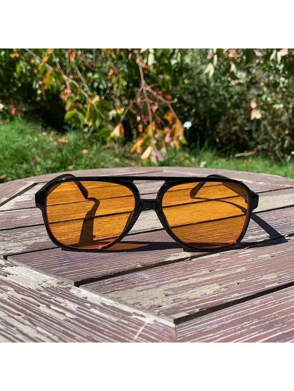 Vintage 90s y2k style unique retro square rounded shaped orange lenses